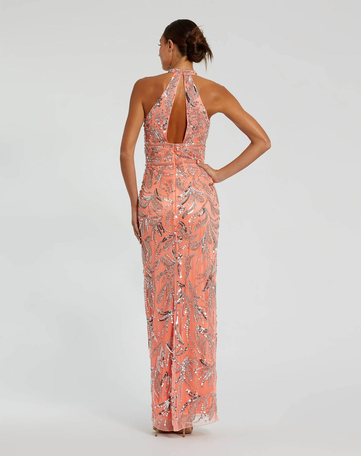 Pink Embellished High Neck Gown with Slit