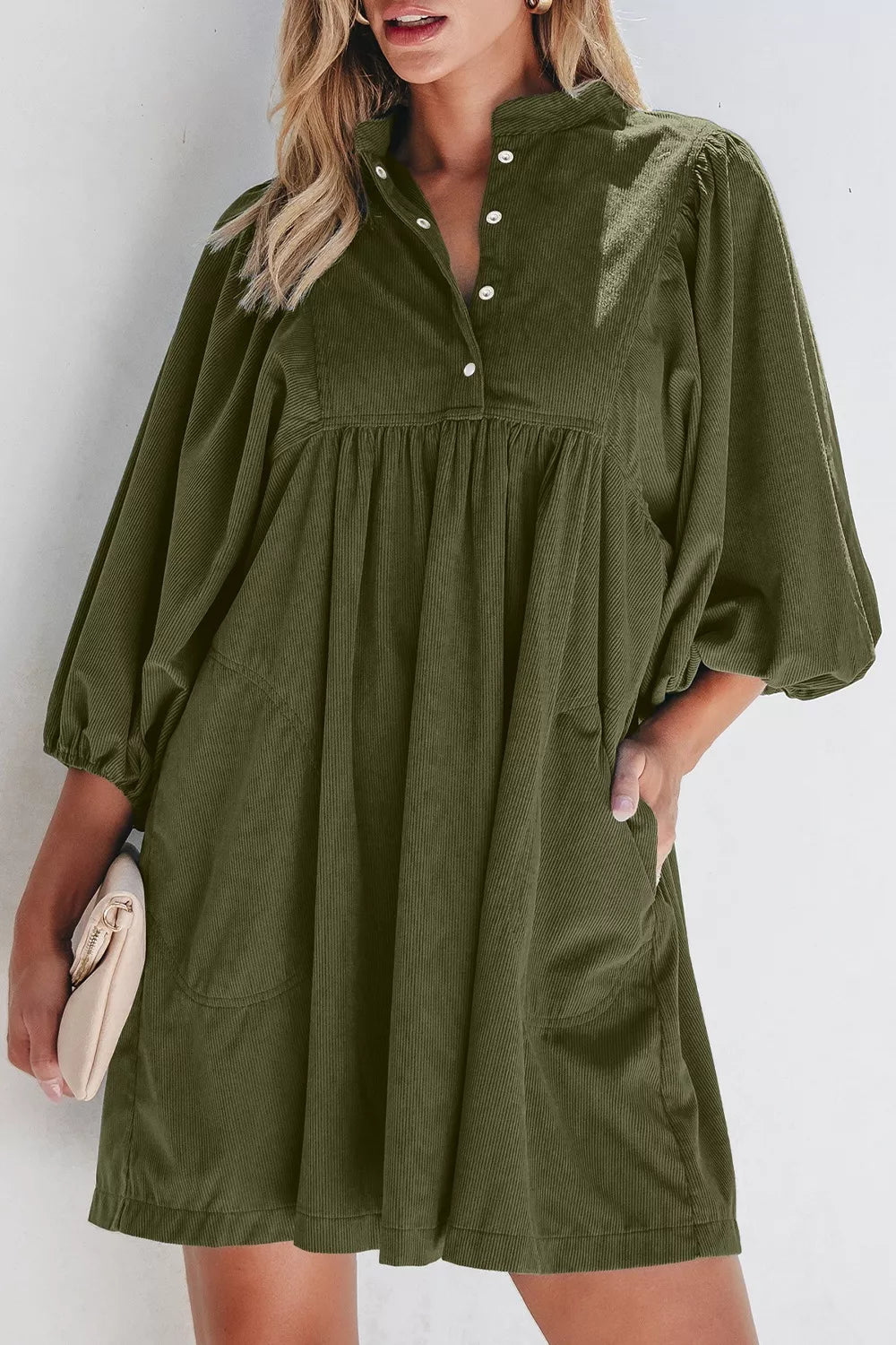 Hazel Blues® | Corduroy Button-Down Babydoll Dress