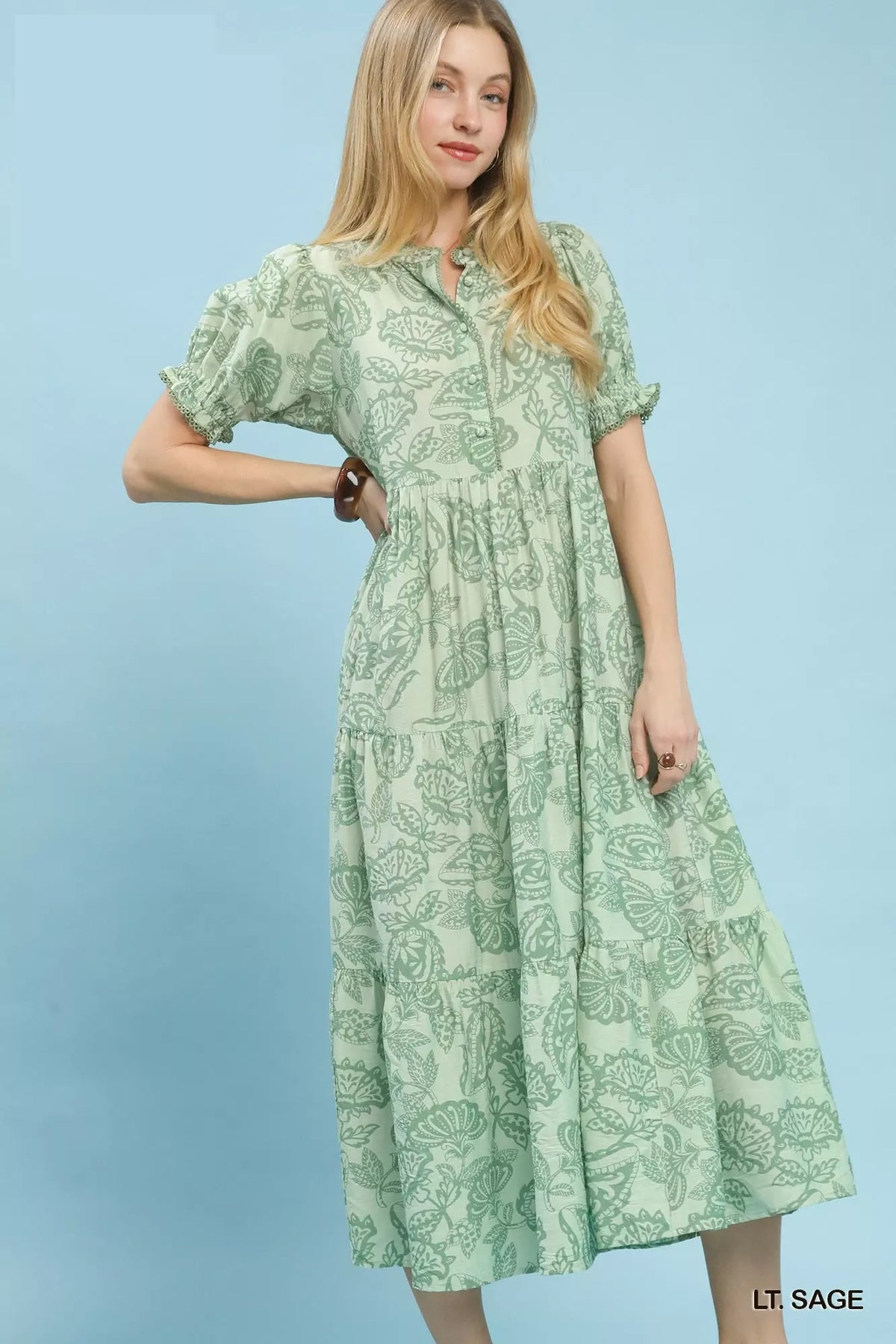Hazel Blues® | Umgee Paisley Print Tiered Midi Dress