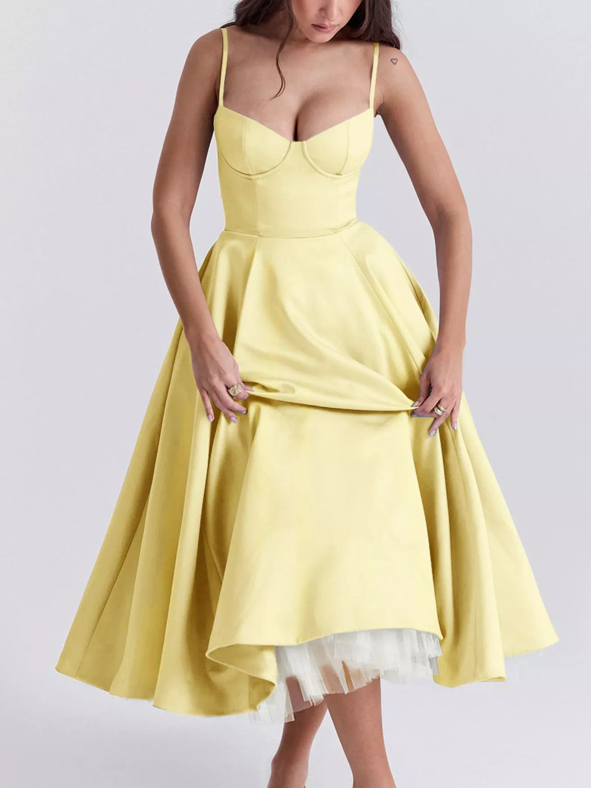 Hazel Blues® | Sweetheart Neck A-Line Midi Dress