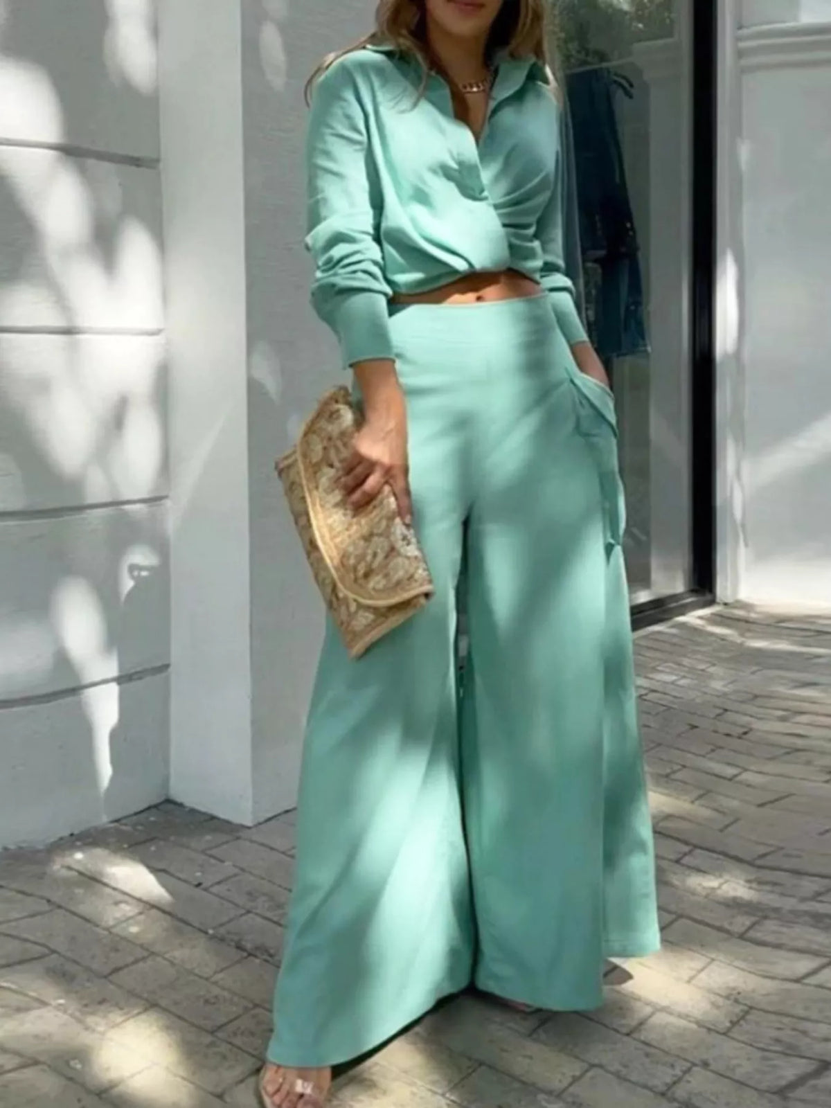 Hazel Blues® | Long Sleeve Shirt and Wide Leg Pants Set