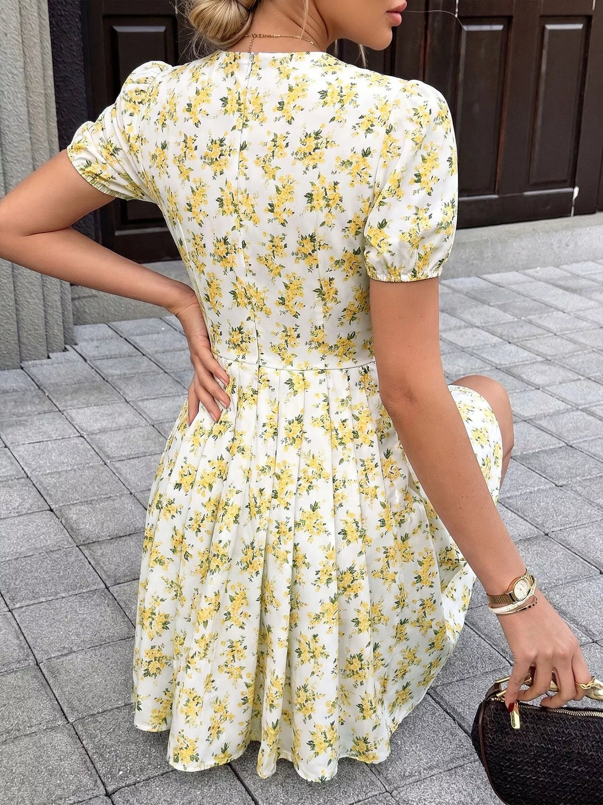 Hazel Blues® | Floral Print V-Neck Puff Sleeve Mini Dress