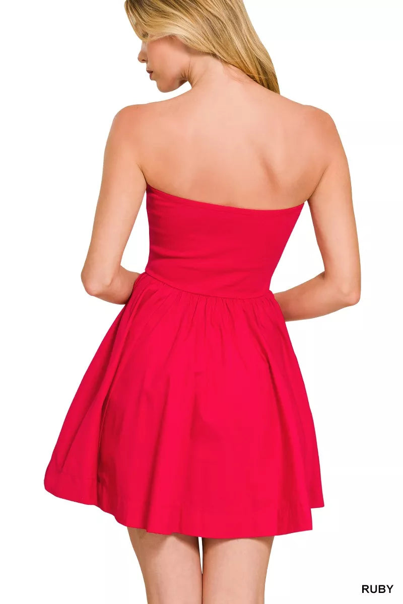 Hazel Blues® | Zenana Combined Knit Tube Top Flare Mini Dress