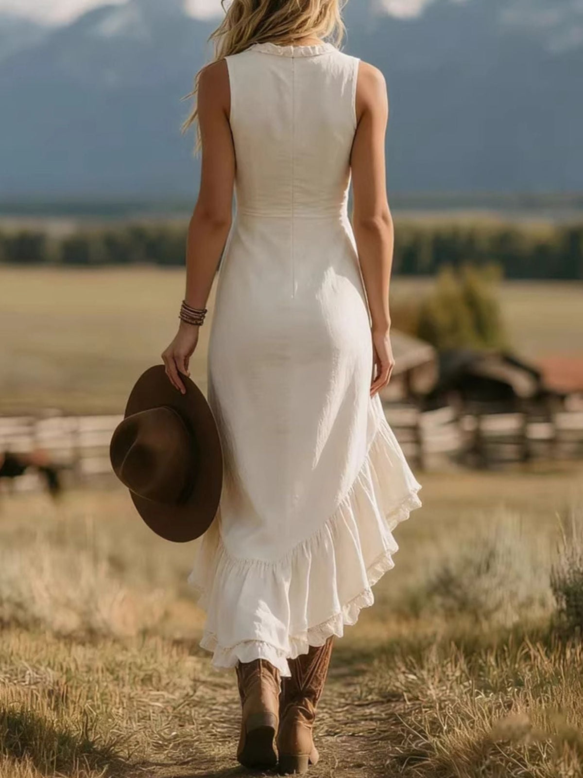 Hazel Blues® | Ruffle Asymmetrical Hem Sleeveless Dress