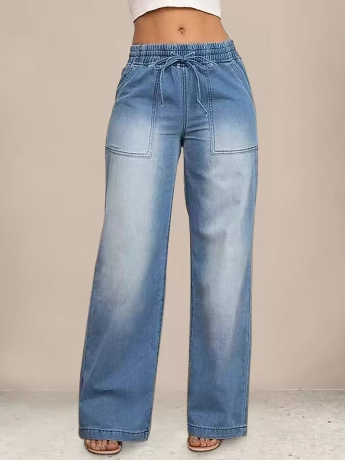 Hazel Blues® | Drawstring Waist Wide Leg Jeans
