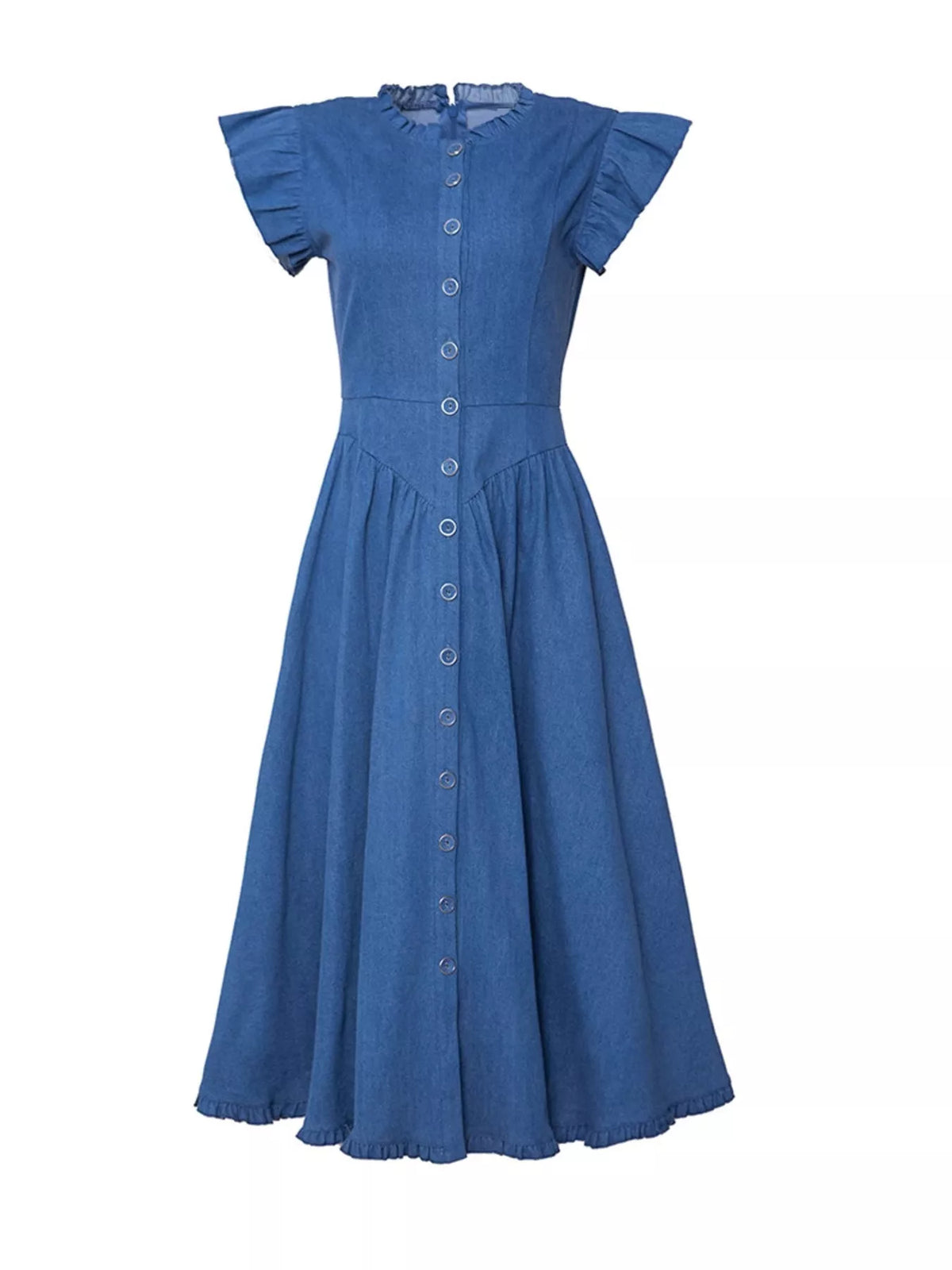 Hazel Blues® | Ruffled Cap Sleeve Denim Dress