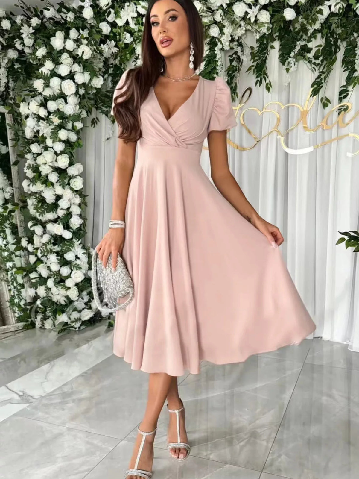 Hazel Blues® | Surplice Short Sleeve Midi Dress