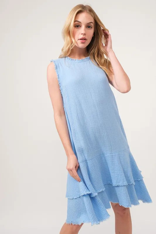 Hazel Blues® | And The Why Washed Fringe Detail Tiered Dress