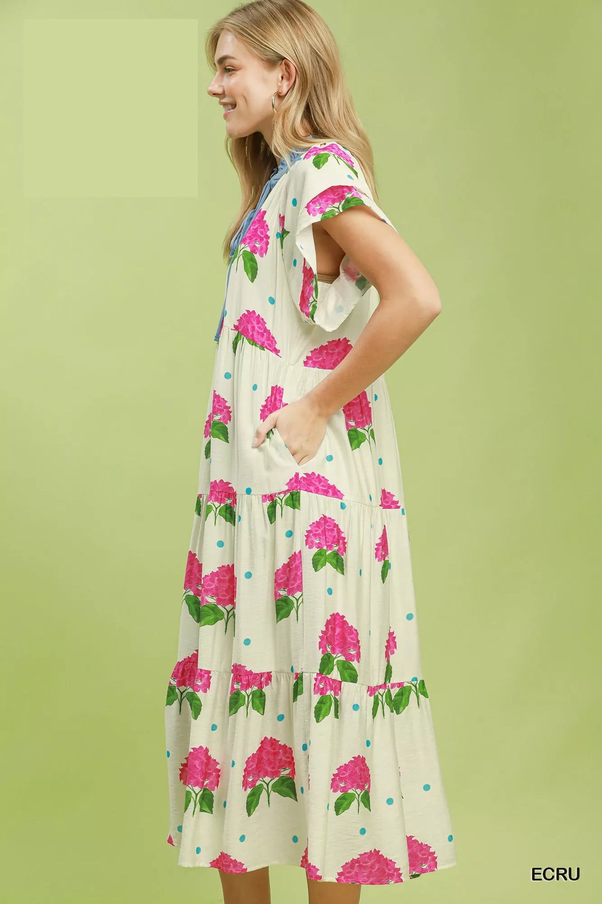 Hazel Blues® | Umgee Hydrangea Print Tiered Midi Dress