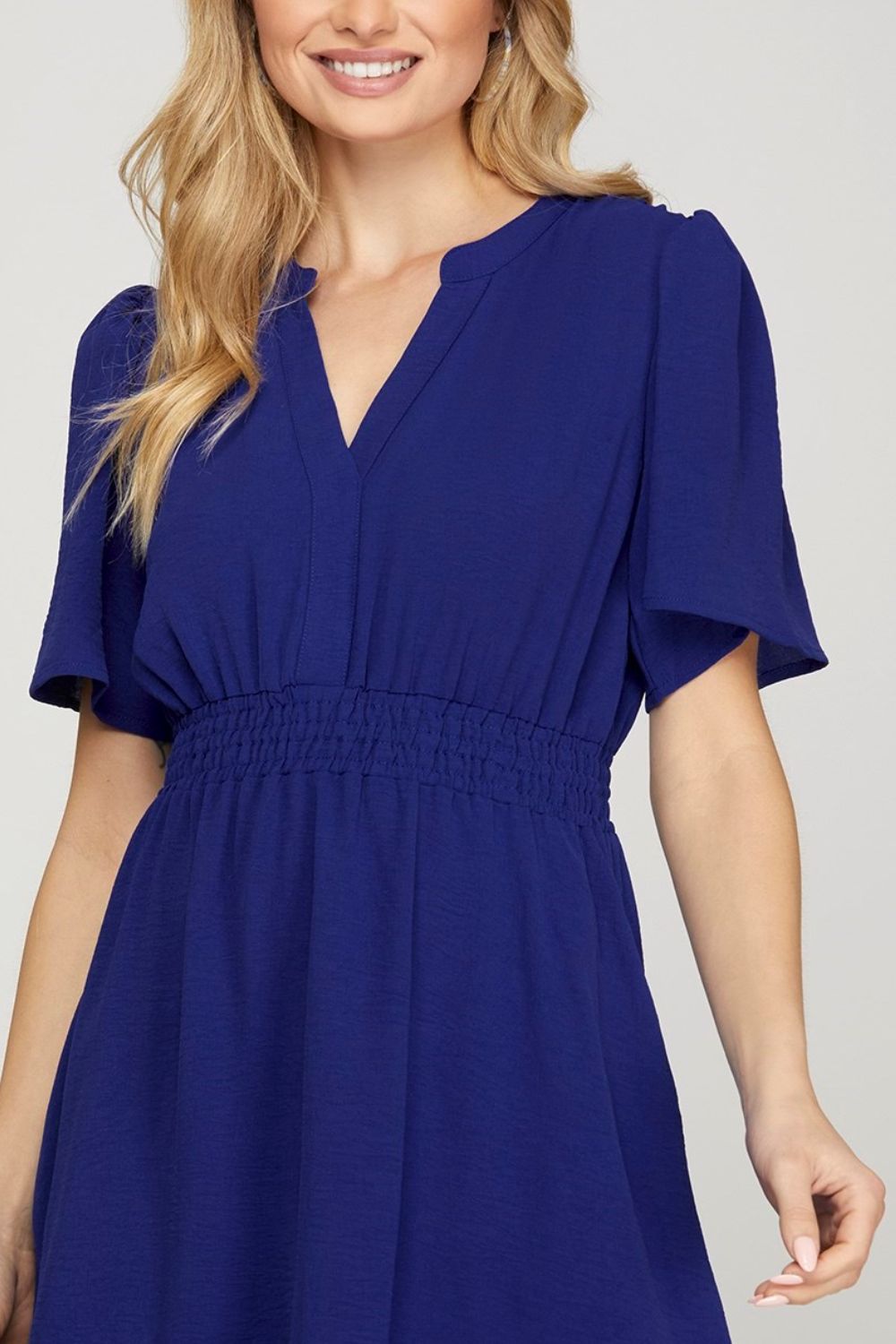 Hazel Blues® | She + Sky Ruffled Hem Notched Flutter Sleeve Mini Dress