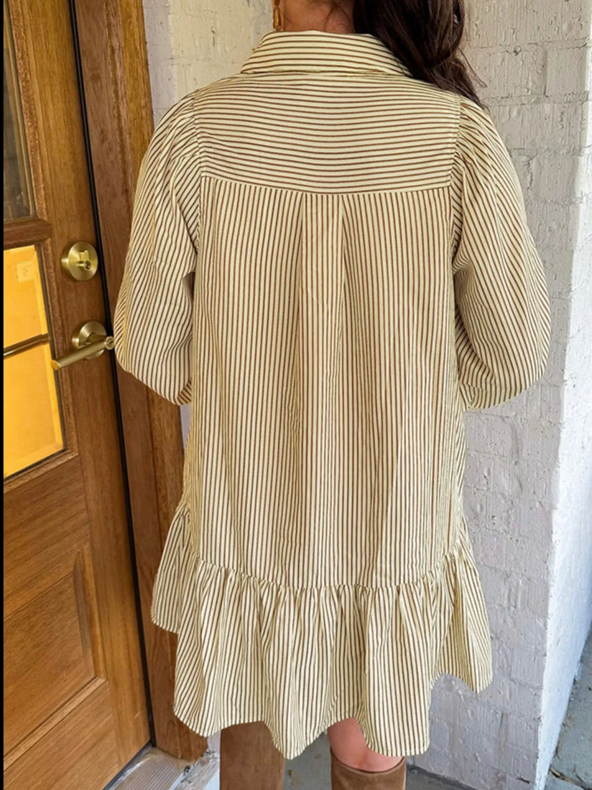 Hazel Blues® | Stripe Collared Neck Cuffed Long Sleeve Drop Waist Mini Dress
