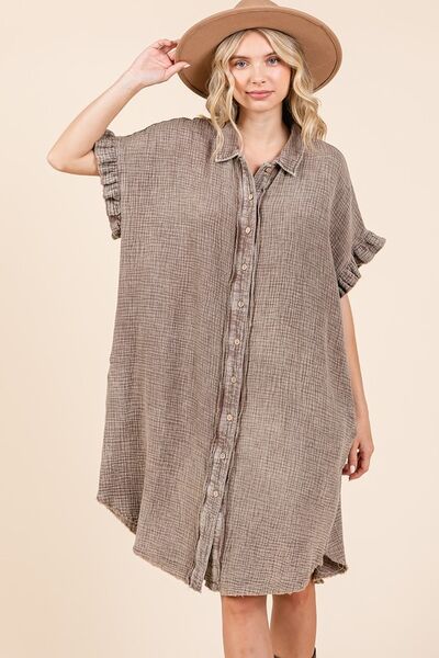 Hazel Blues® | Mittoshop Mineral Wash Cotton Gauze Mini Shirt Dress