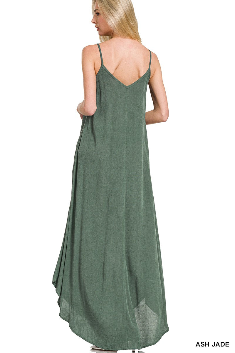 Hazel Blues® | Zenana Woven Crinkle Cami Maxi Dress with Side Pockets