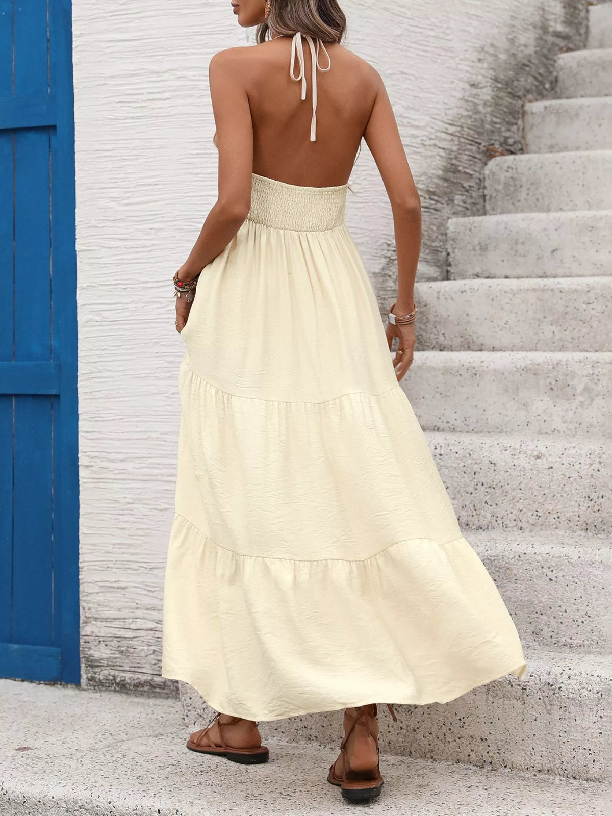 Hazel Blues® | Halter Neck Tiered Maxi Dress