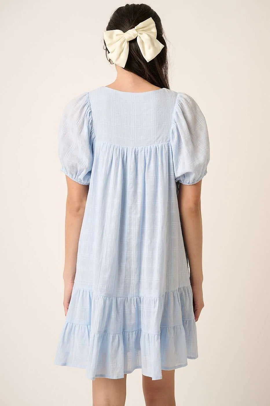 Hazel Blues® | Mittoshop Tassel Tie Plaid Gauze Short Sleeve Mini Dress