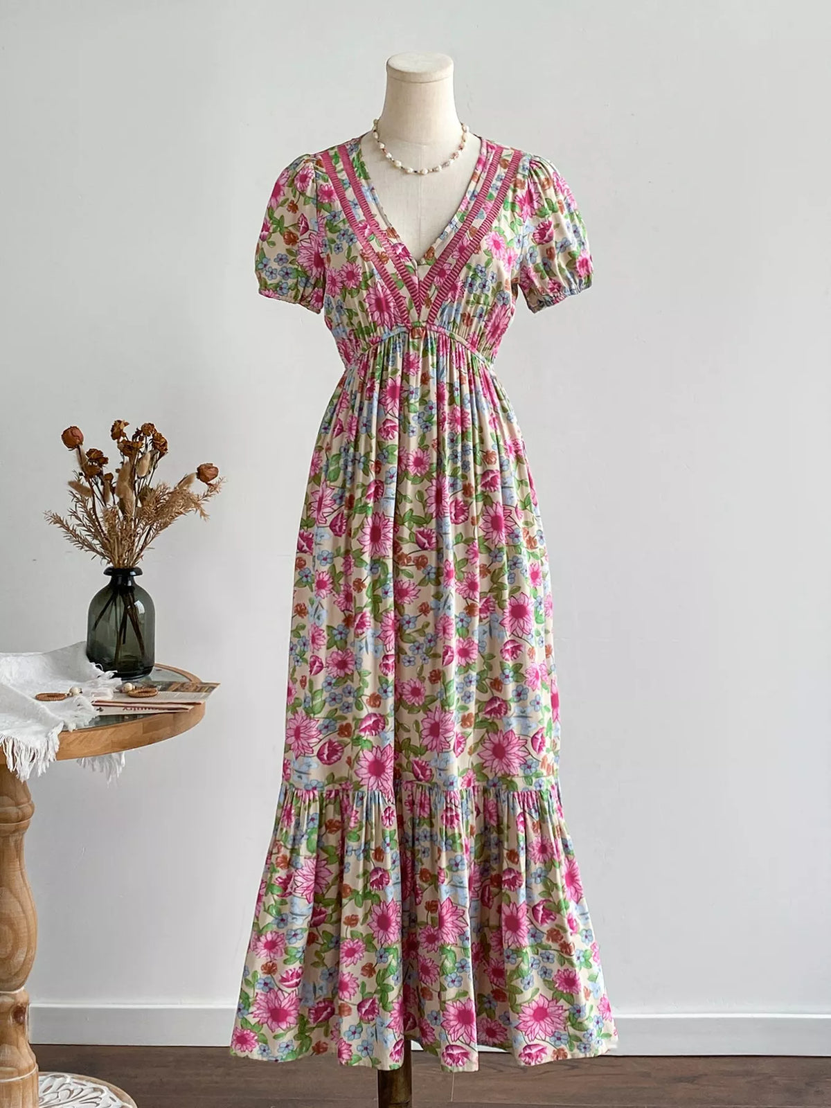 Hazel Blues® | Floral Print V-Neck Puff Sleeve Dress
