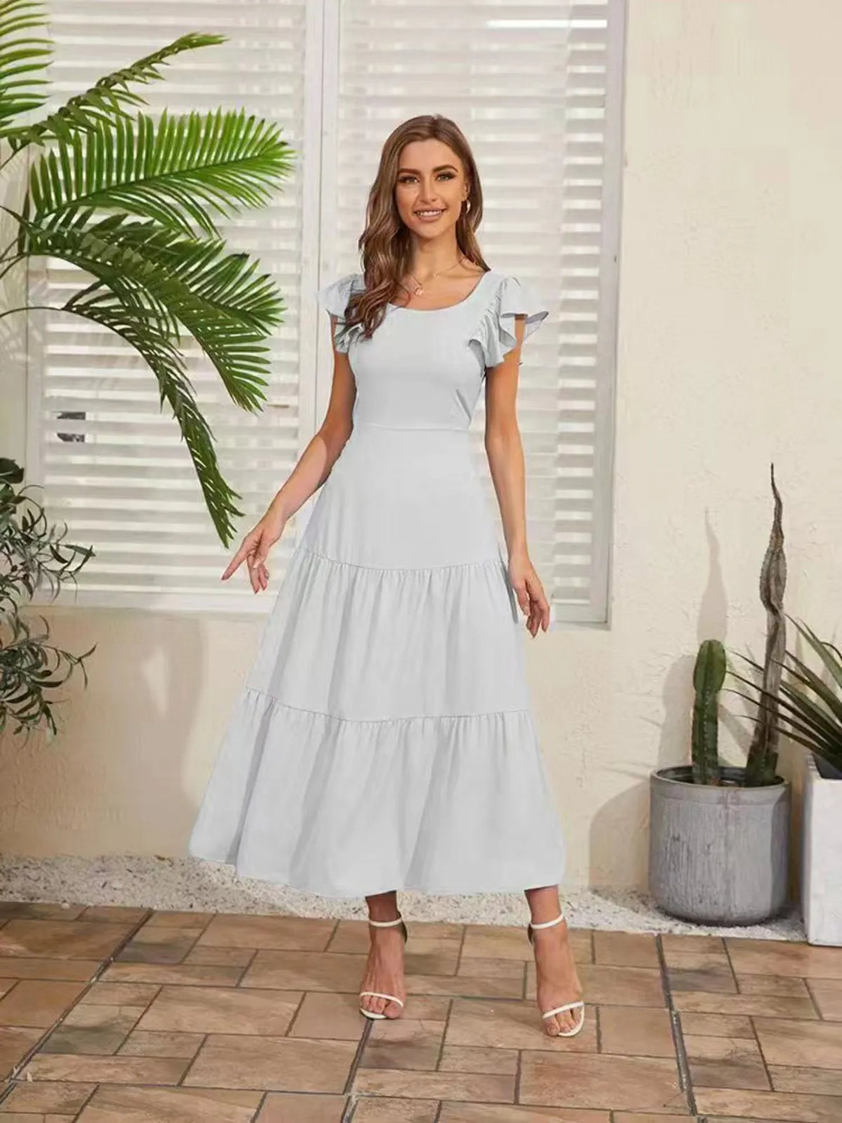 Hazel Blues® | Flutter Sleeve Cutout Summer Midi Dress