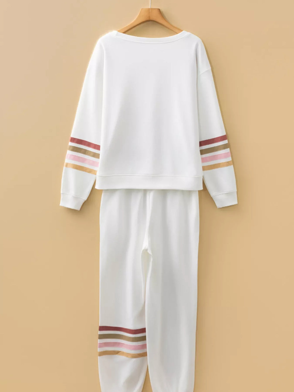 Hazel Blues® | Striped Trim Round Neck Top and Pants Set