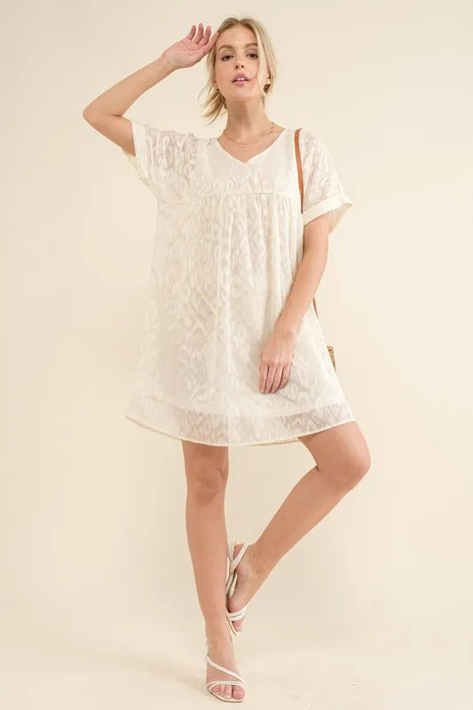 Hazel Blues® | And The Why Woven Leopard Baby Doll Roll-Sleeve Casual Dress