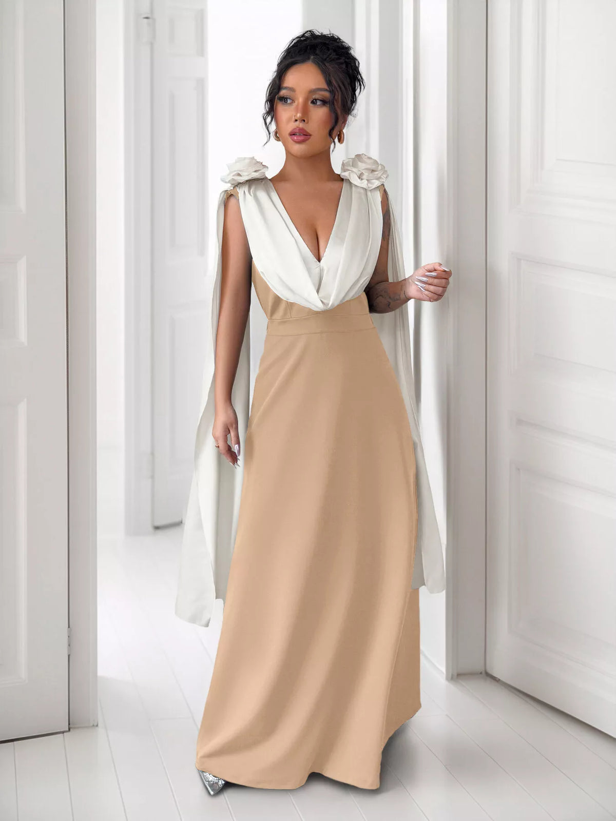 Hazel Blues® | Floral Applique Two Tone Maxi Dress