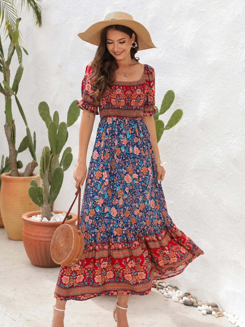 Hazel Blues® | Floral Flounce Sleeve Midi Dress