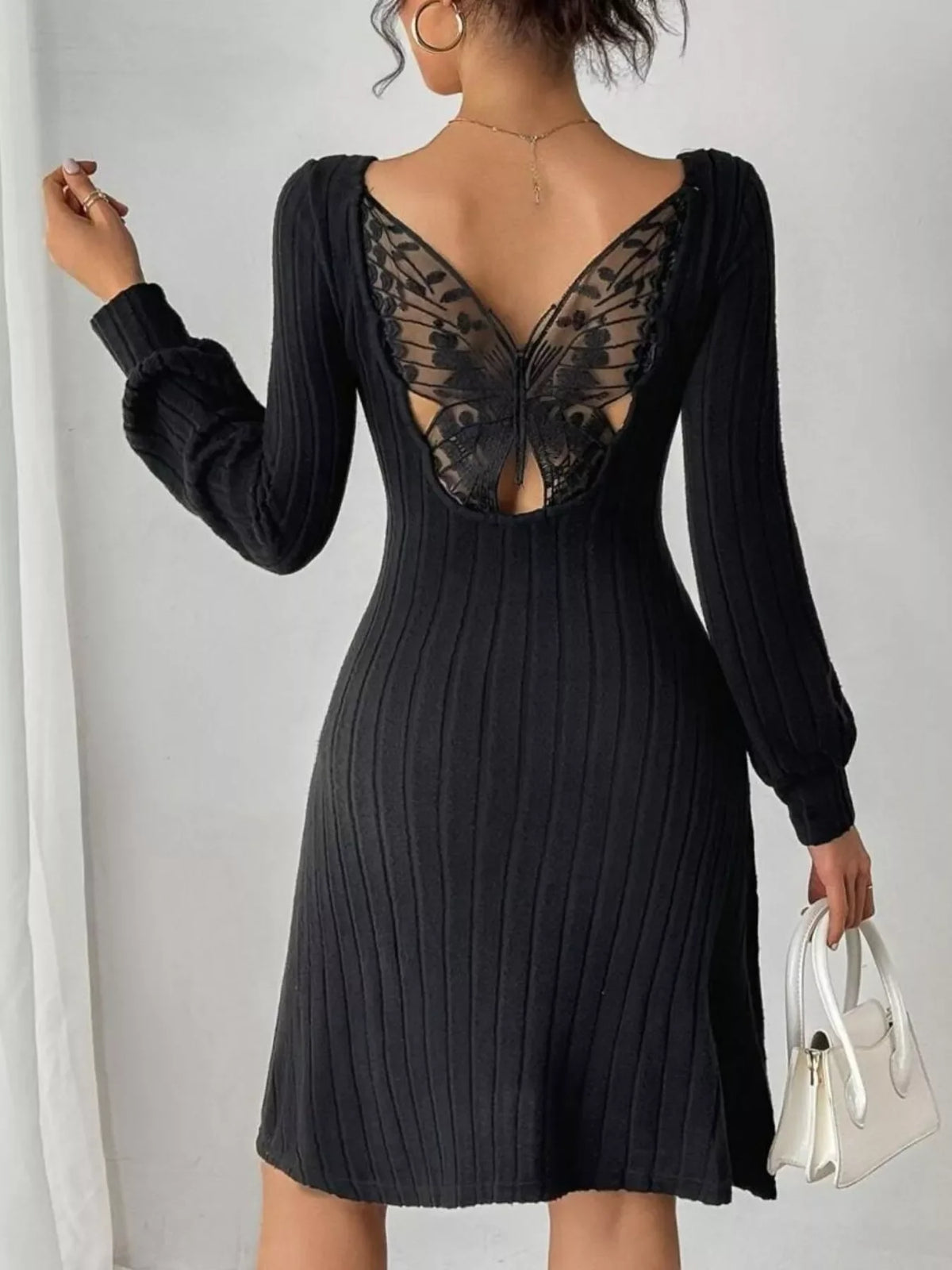Hazel Blues® | Butterfly Back Ribbed Square Neck Dress