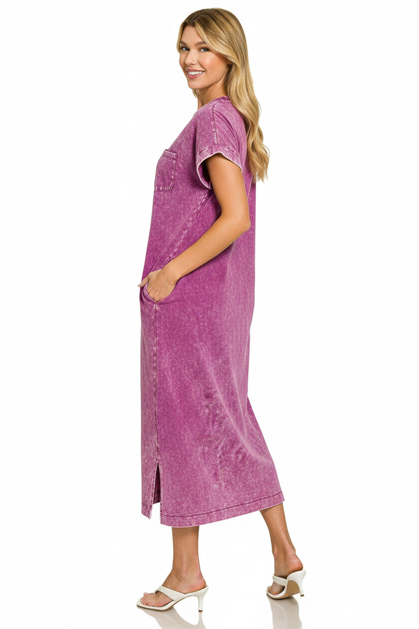 Hazel Blues® | Zenana Washed Exposed Seam Short Sleeve T-Shirt Dress