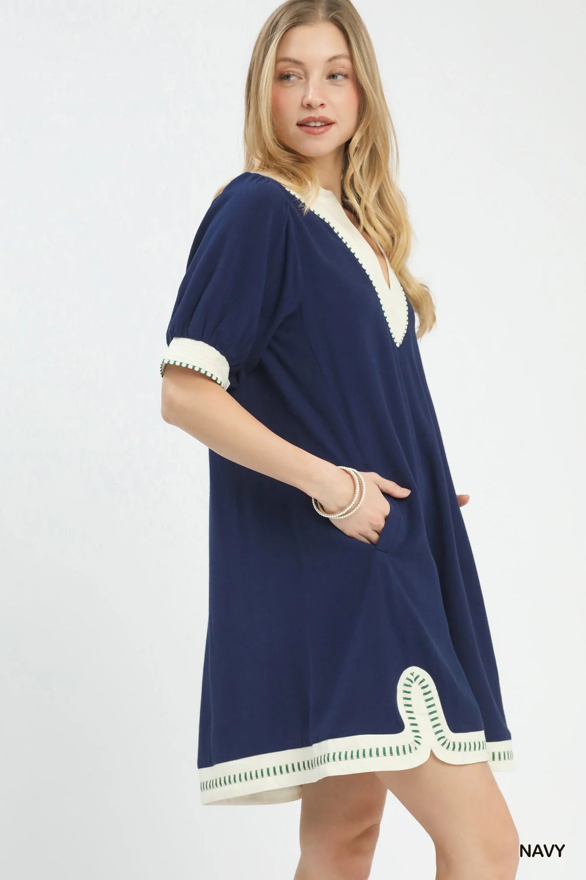 Hazel Blues® | Umgee Linen Contrast Trim Midi Dress