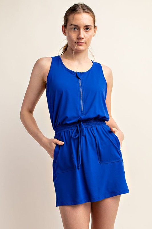 Hazel Blues® | Butter Soft Half Hip Sleeveless Romper Dress in Royal Blue