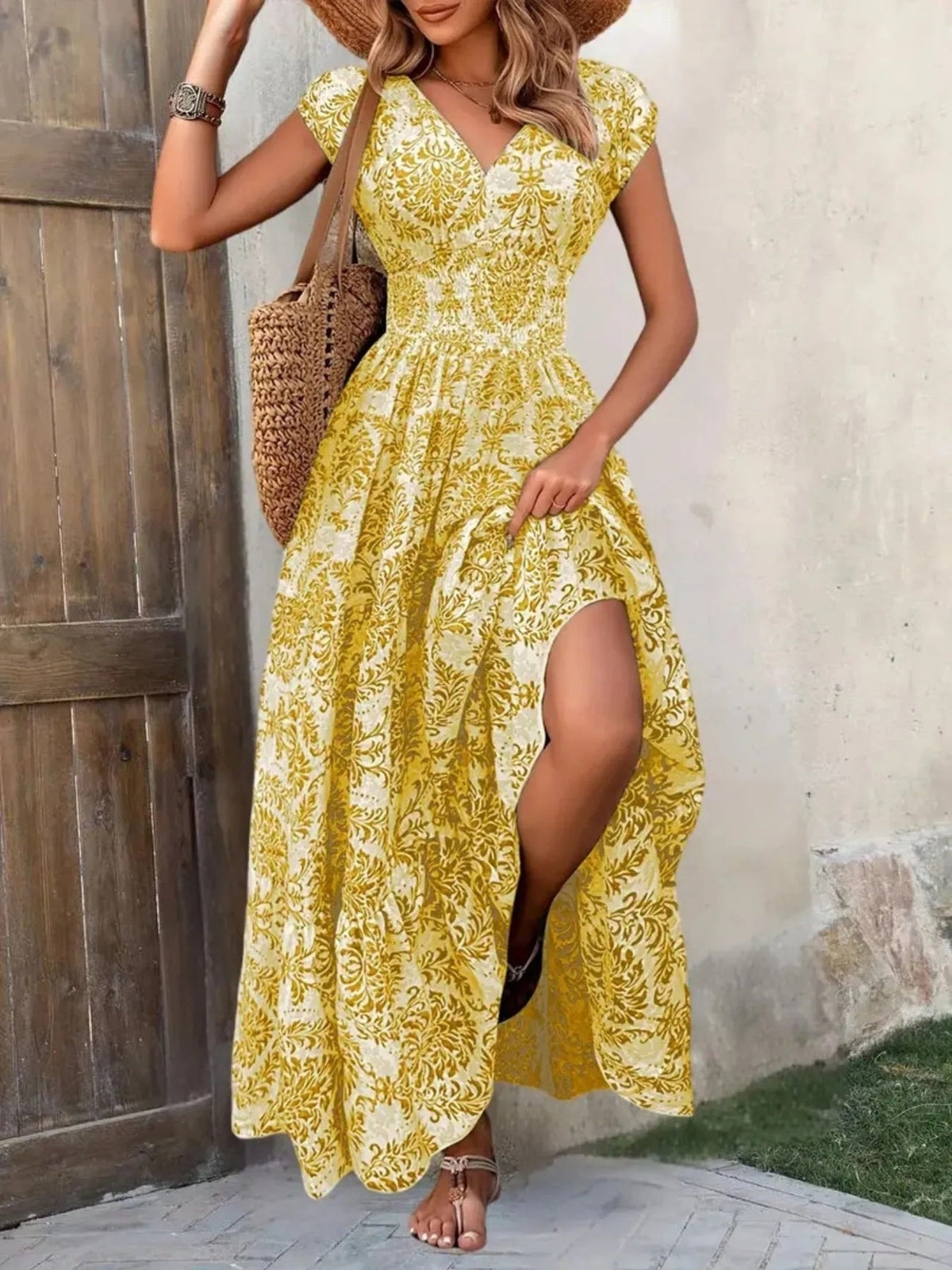 Hazel Blues® | Printed Cap Sleeve Maxi Dress