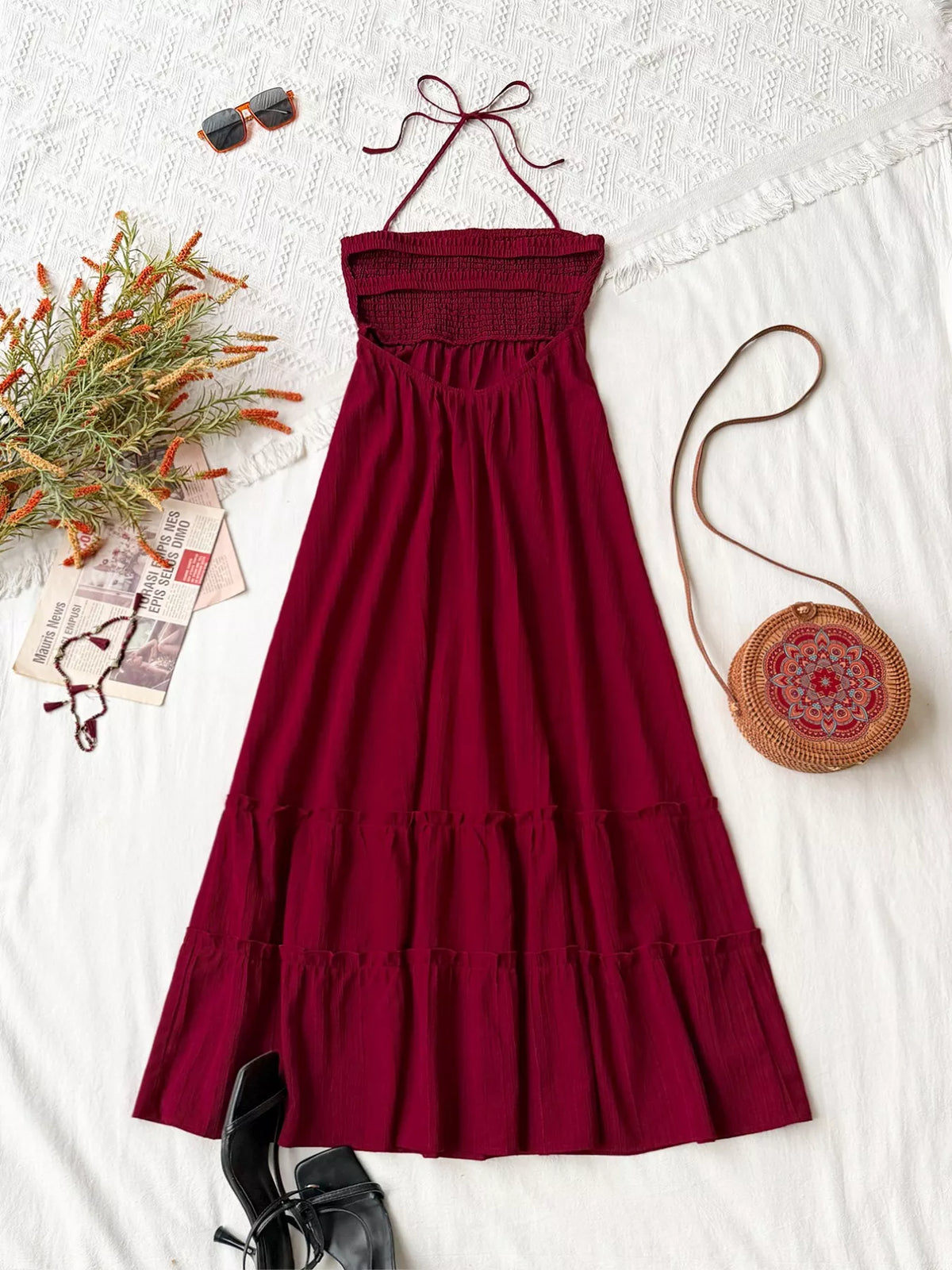 Hazel Blues® | Sweetheart Neck Halter Neck Tiered Dress