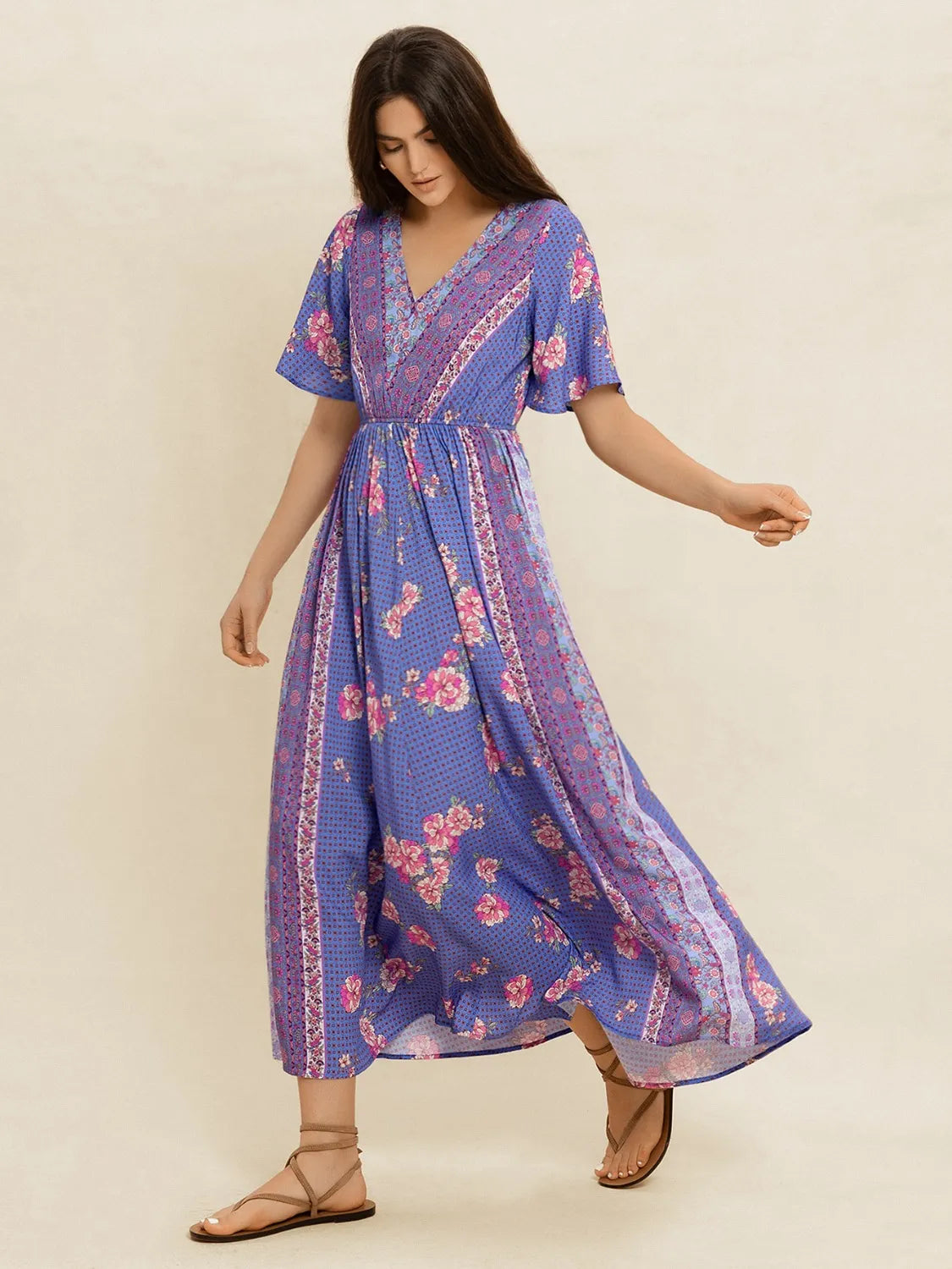 Hazel Blues® | Printed Short Sleeve Midi Dress