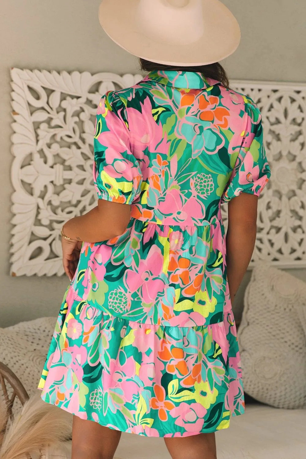 Hazel Blues® | Button Down Floral Puff Sleeve Babydoll Dress