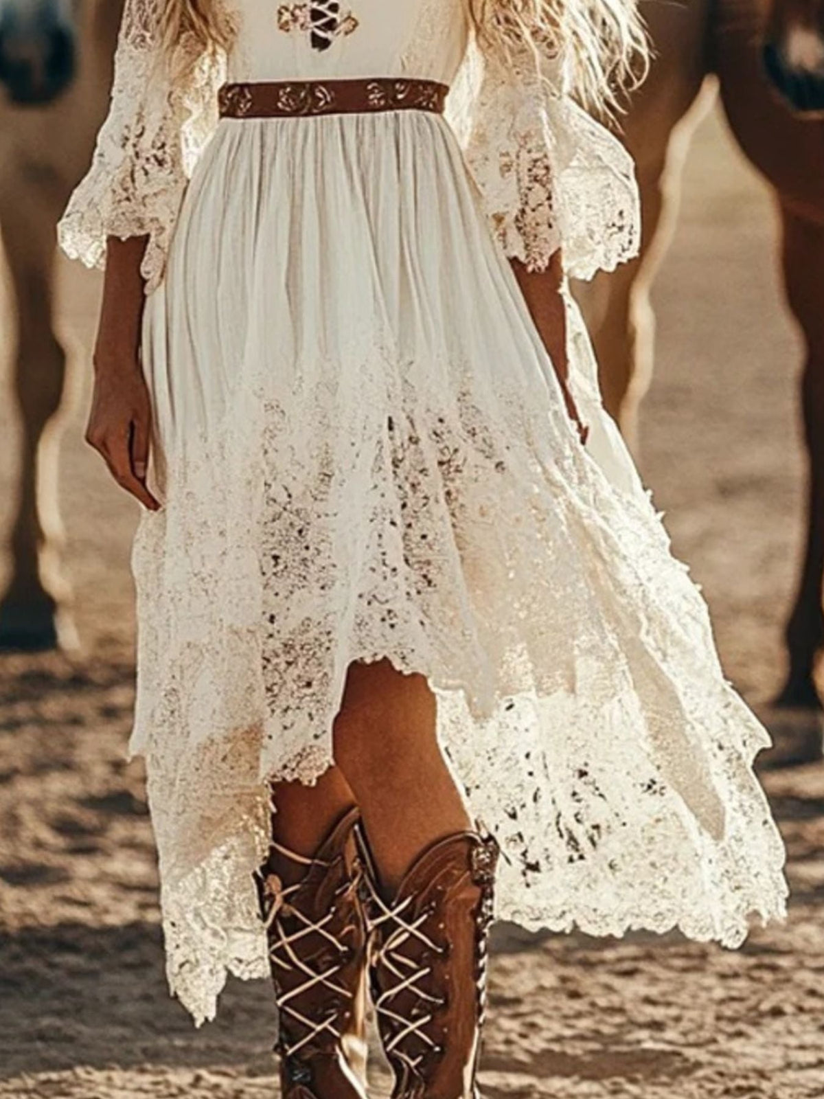 Hazel Blues® | Lace Trimmed High-Low Dress