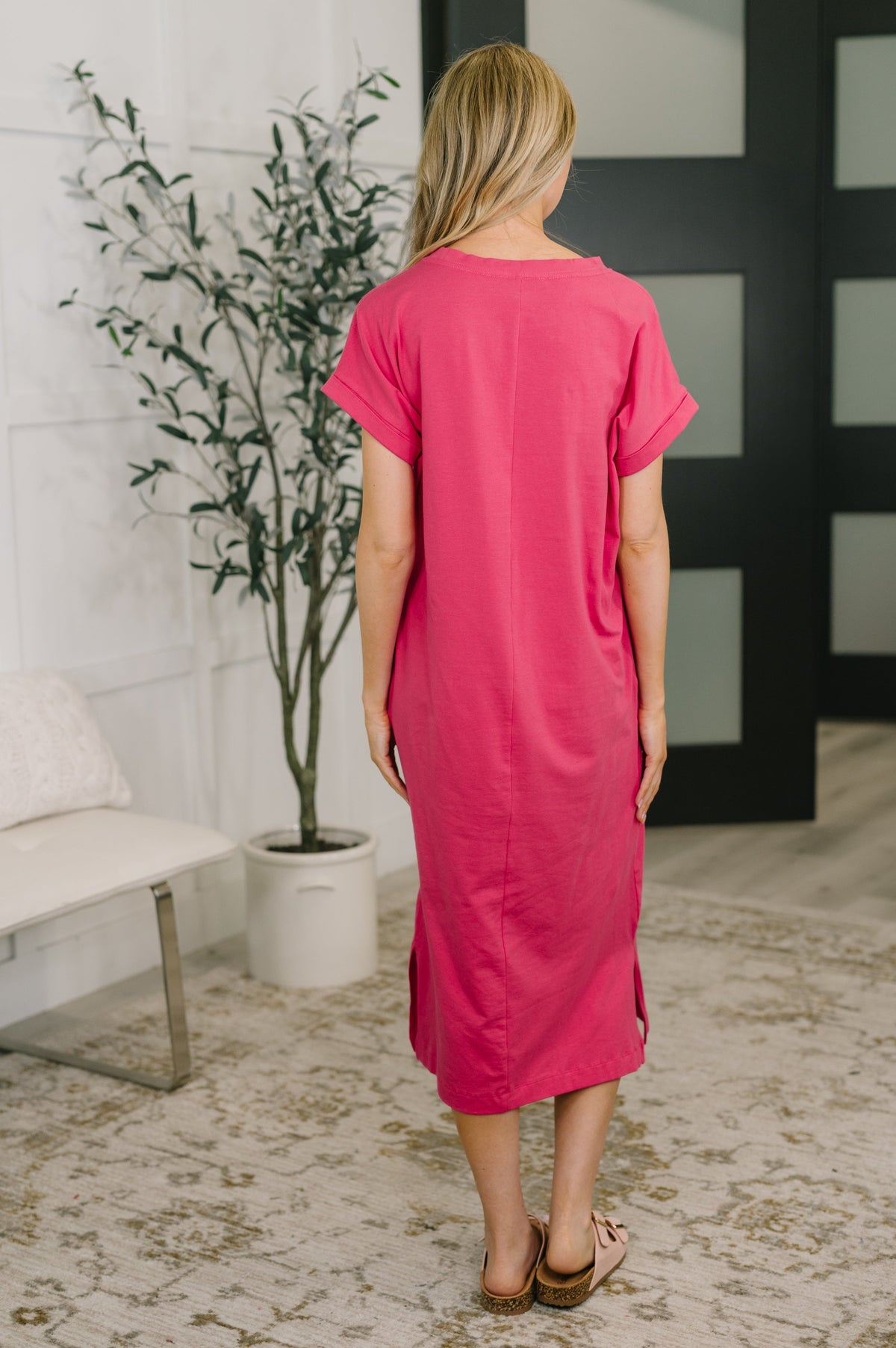 Hazel Blues® | Fix You Right Up Short Sleeve Midi Dress in Hot Pink