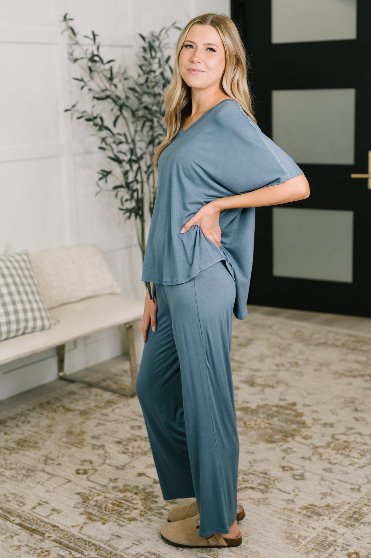 Hazel Blues® | Ol' Reliable Top and Bottom Lounge Set in Dusty Blue