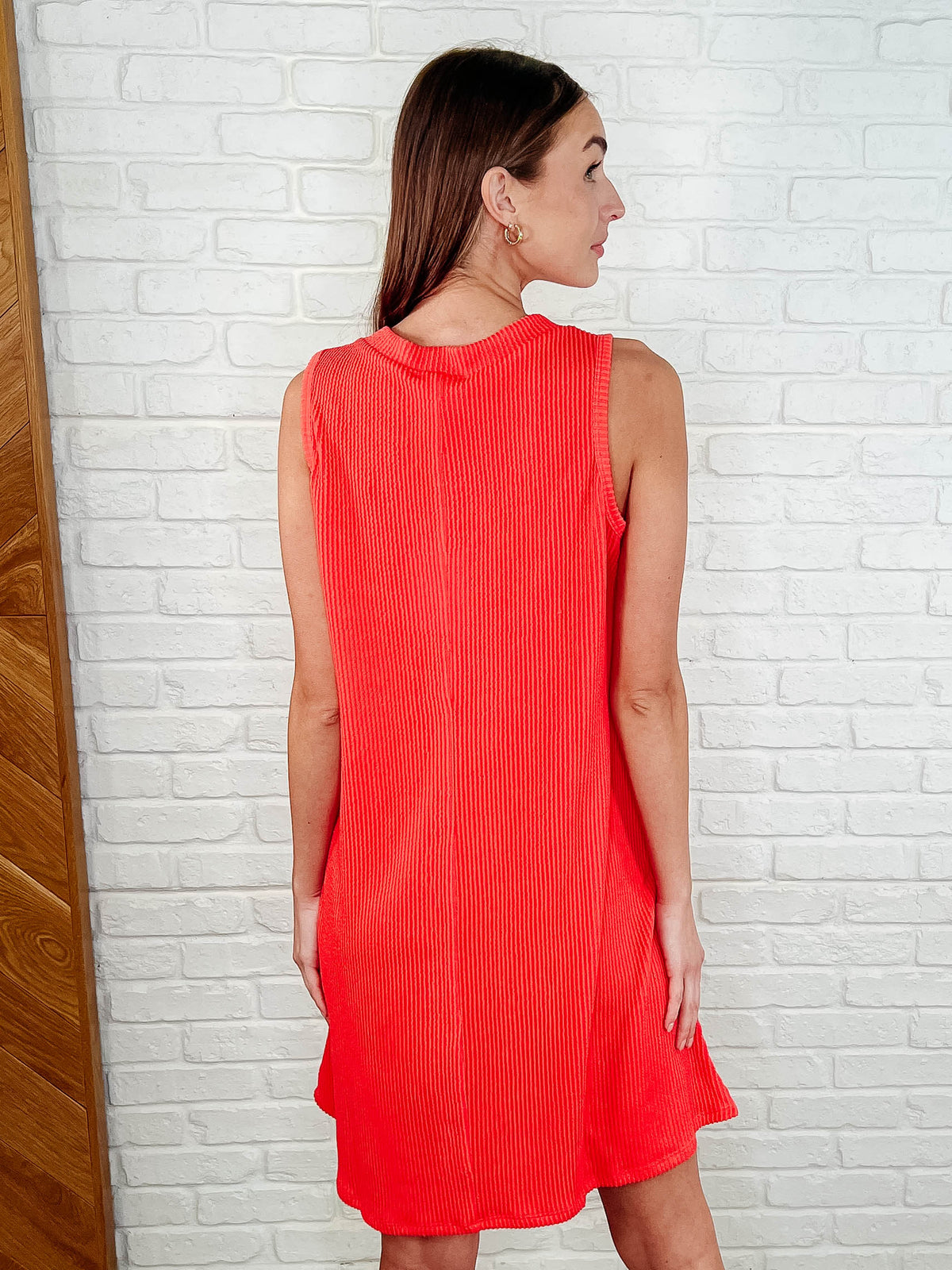 Hazel Blues® | The Power I Hold V-Neck Ribbed Knit Dress in Summer Coral