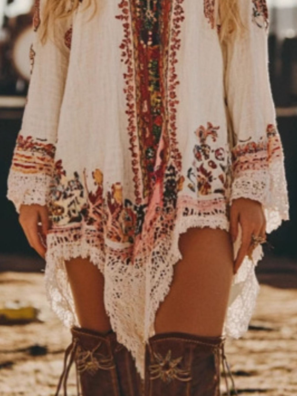 Hazel Blues® | Lace Trim Long Sleeve Mini Dress