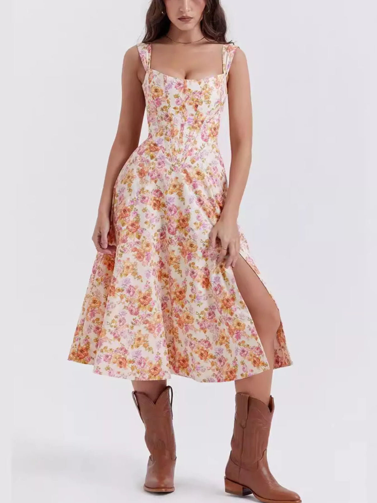 Hazel Blues® | Floral Print Midi Dress with Slit