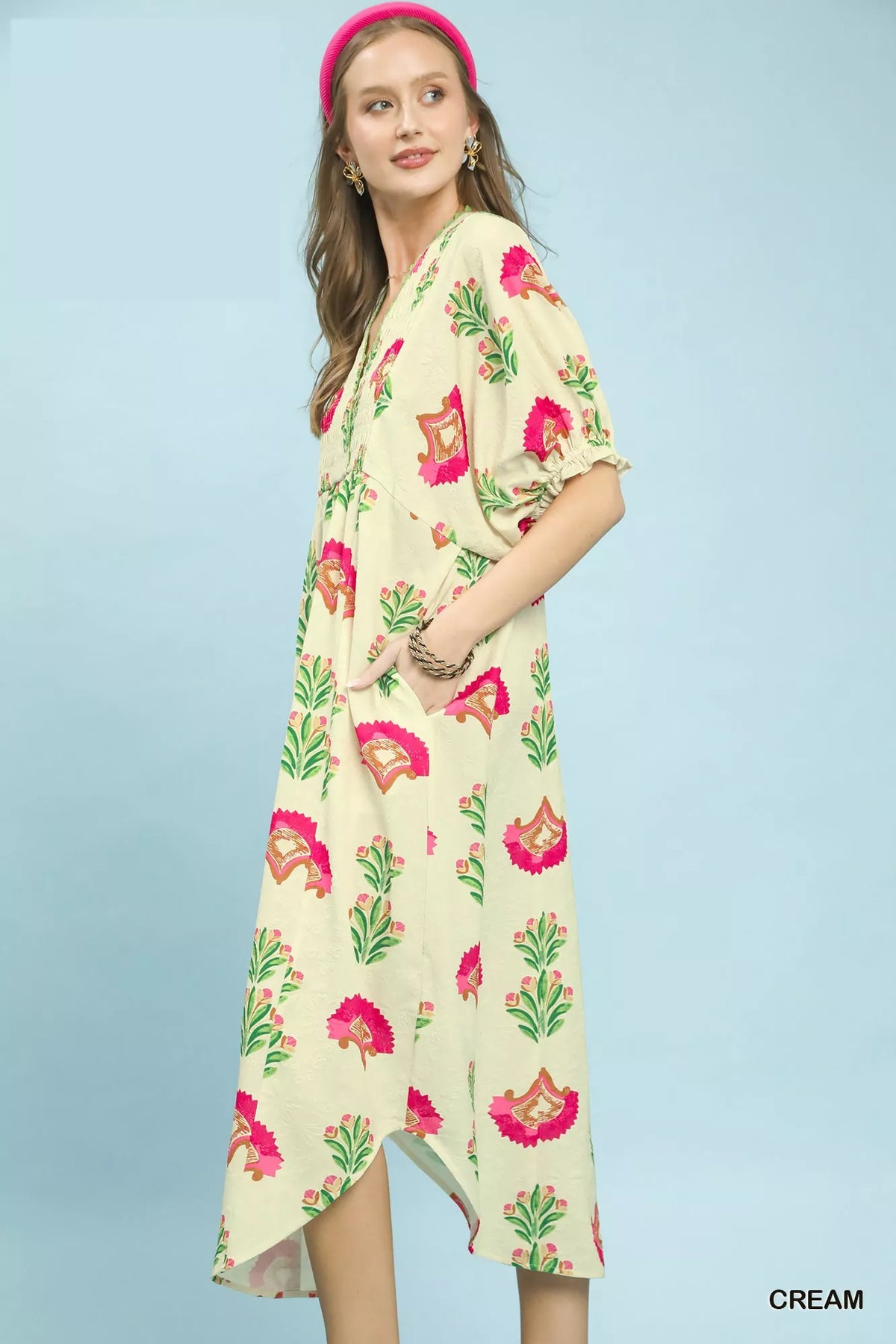 Hazel Blues® | Umgee Abstract Print V-Neck Midi Dress