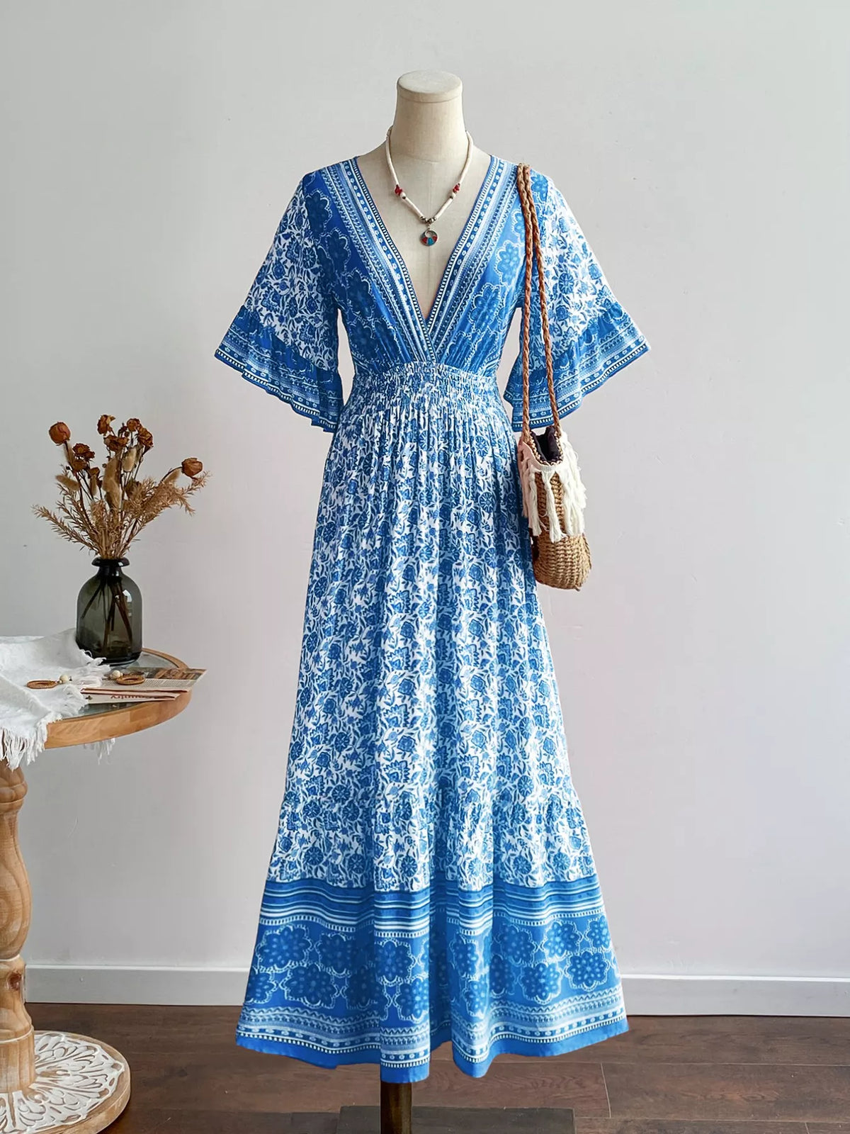 Hazel Blues® | Floral Print Flounce Sleeve Dress