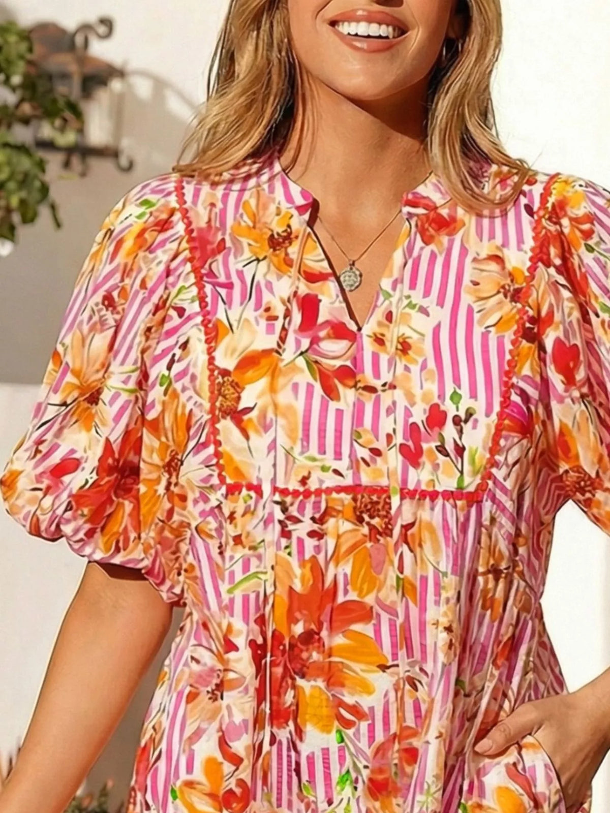 Hazel Blues® | Floral Print Striped Casual Mini Dress