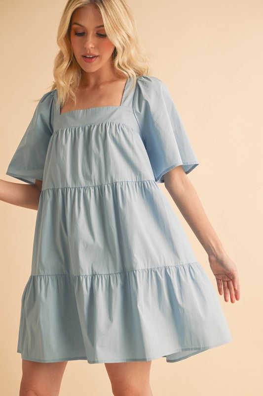 Hazel Blues® | Aemi + Co Square Neck Half Sleeve Tiered Dress