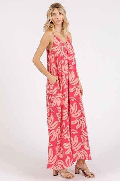Hazel Blues® | Mittoshop Printed V-Neck Maxi Cami Dress with Pockets