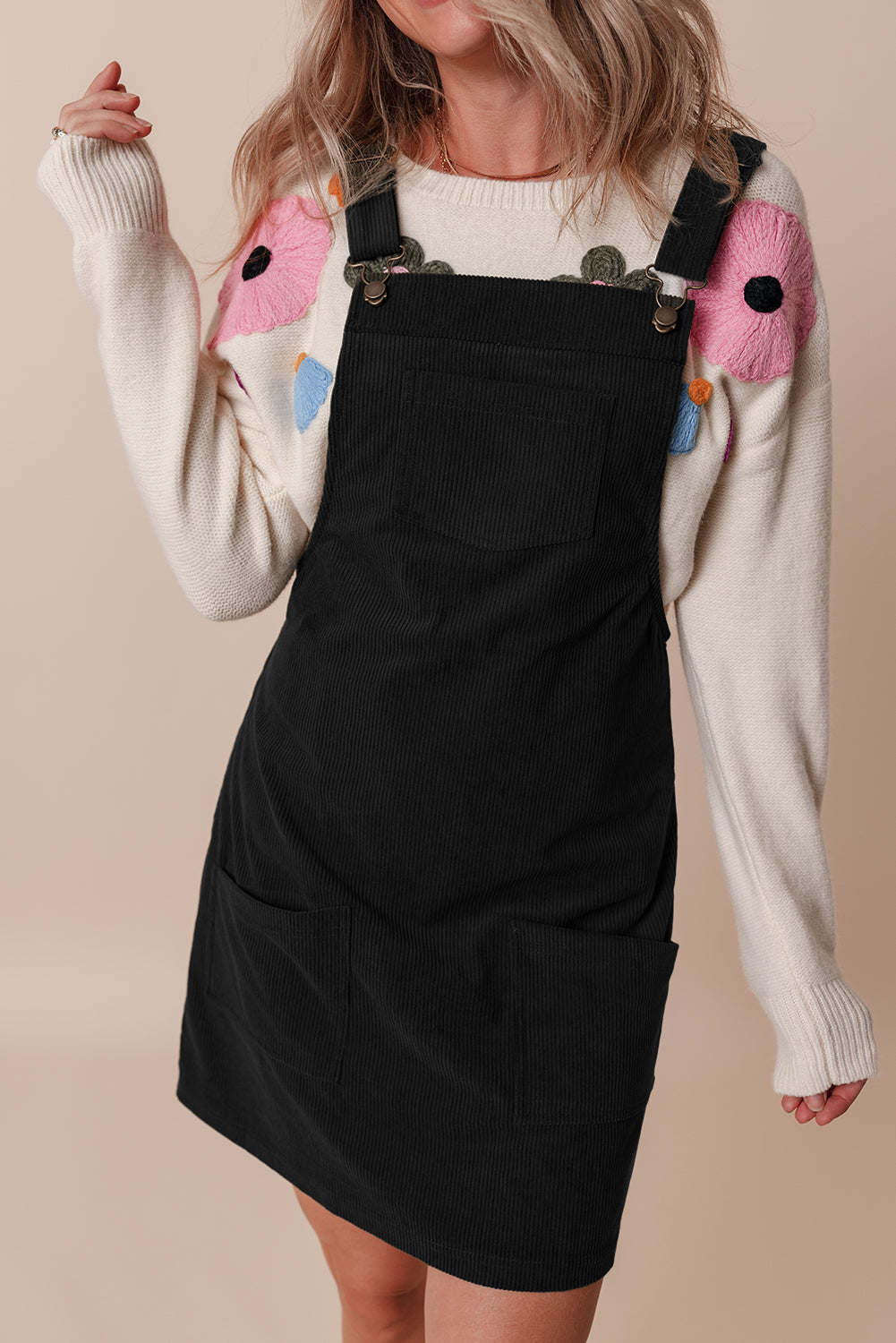 Hazel Blues® | Cinnamon Solid Front Pockets Sleeveless Corduroy Overall Dress