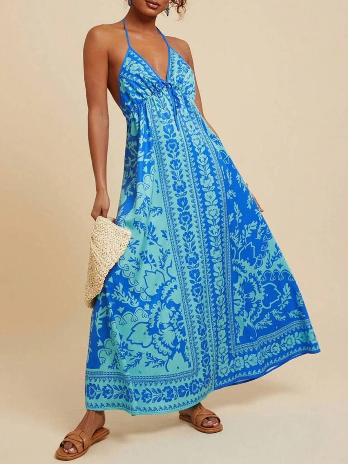 Hazel Blues® | Bohemian Floral Print Halter Maxi Dress