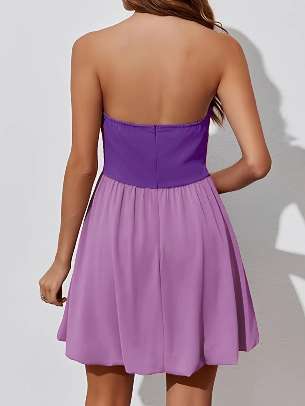 Hazel Blues® | Ruched Two-Tone Tube Mini Dress