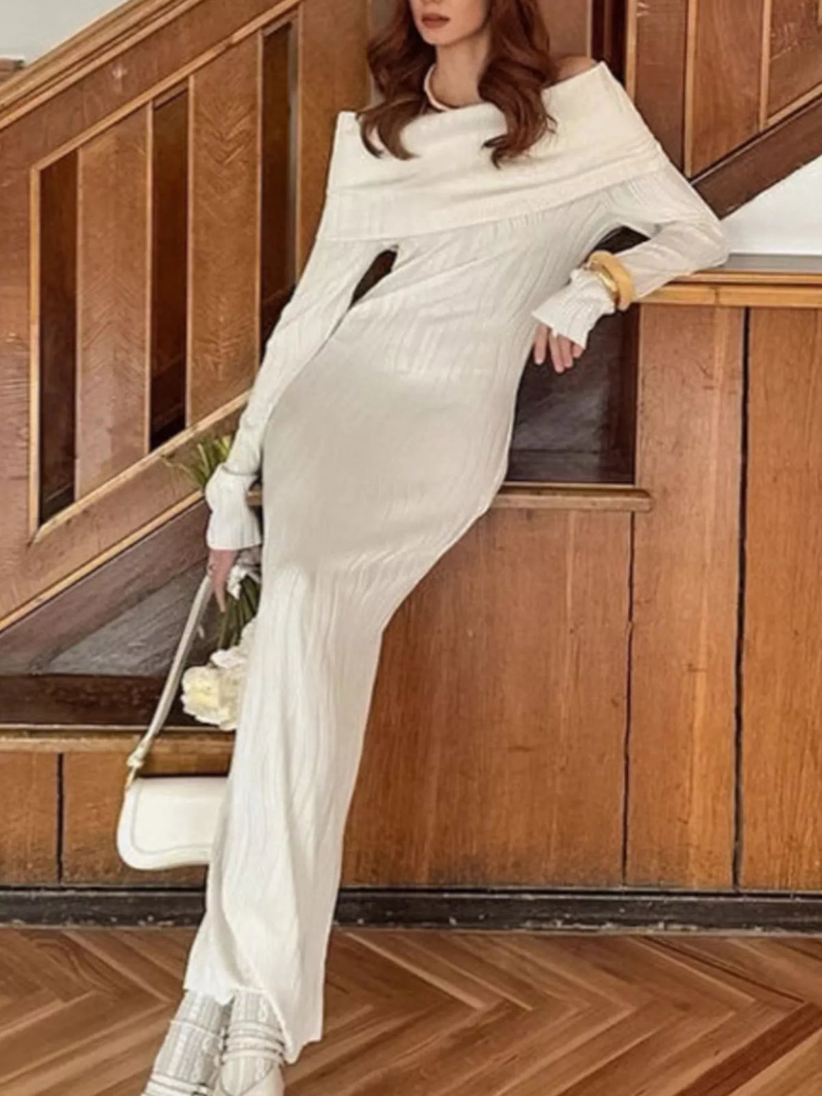 Hazel Blues® | Off-Shoulder Textured Knit Maxi Dress