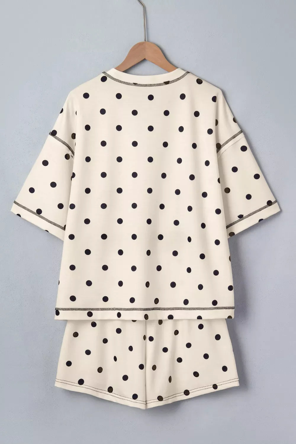 Hazel Blues® | Exposed Seam Detail Polka Dot Loose Tee Drawstring Shorts Set