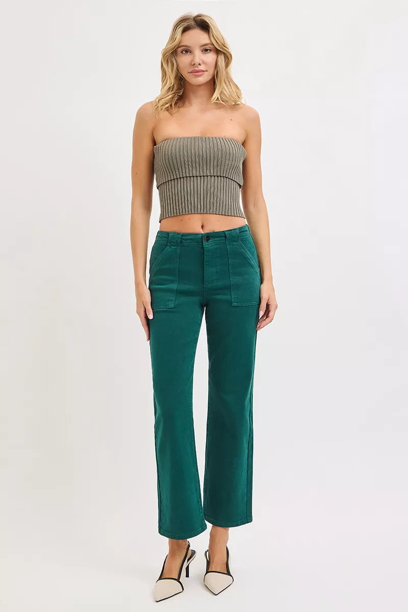 Hazel Blues® | RISEN High Rise Ankle Flare Patch Pocket Jeans